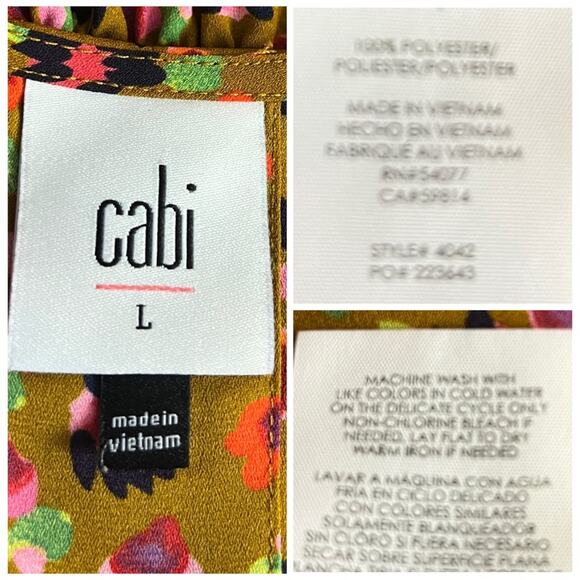 Cabi Blouse Burnished V-neck Bell Sleeve Brown Pink Floral Women’s Size Large - Picture 12 of 14